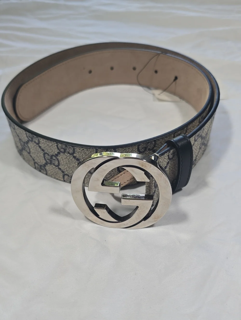 Gucci GG Canvas Belt with Silver Interlocking Buckle